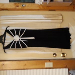 AGB Halter Dress in black with White Flower & Ribbon accents. New no tags